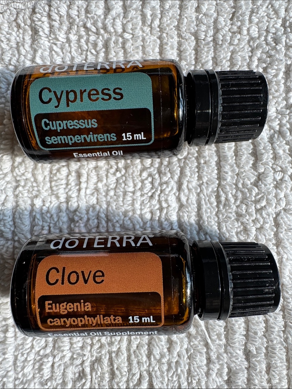 dōTERRA Cypress & Clove Essential Oils — Green & Brown Labels